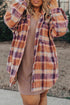Plus Size Western Plaid Fleece Collared Button Up Outerwear