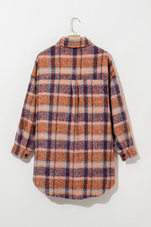 Plus Size Western Plaid Fleece Collared Button Up Outerwear