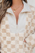 Plush Checkerboard Faux Fur Zip Up Jacket
