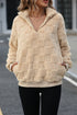 Plush Checkerboard Texture Quarter Zip Fleece Pullover