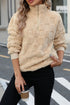 Plush Checkerboard Texture Quarter Zip Fleece Pullover