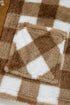 Plush Checkered Button Front V Neck Cardigan