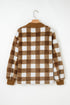Plush Checkered Button Front V Neck Cardigan