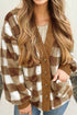 Plush Checkered Button Front V Neck Cardigan
