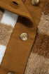 Plush Checkered Button Front V Neck Cardigan