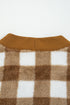 Plush Checkered Button Front V Neck Cardigan