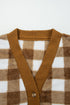 Plush Checkered Button Front V Neck Cardigan