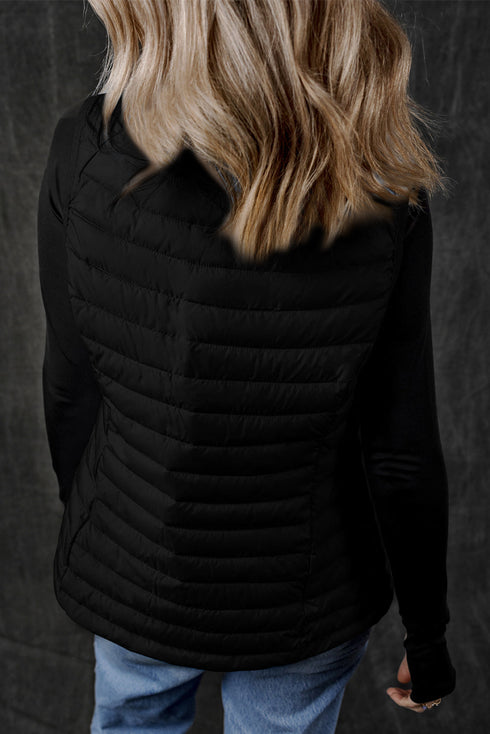 Plush Collar Quilted Zip Front Puffer Vest
