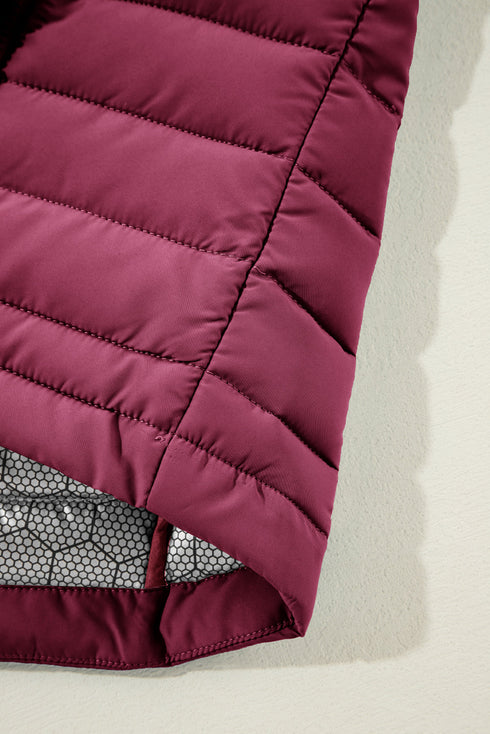 Plush Collared Quilted Zipped Puffer Vest