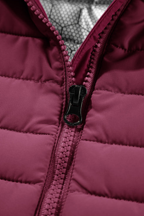 Plush Collared Quilted Zipped Puffer Vest