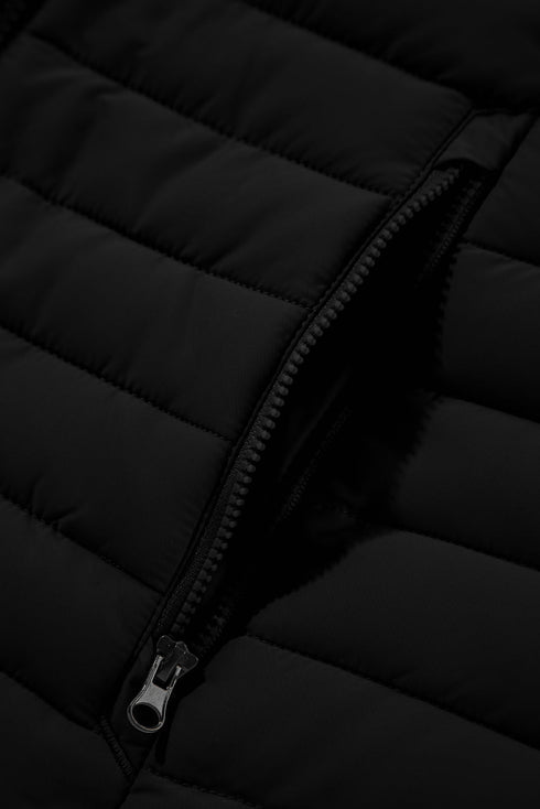 Plush Collared Quilted Zipped Puffer Vest