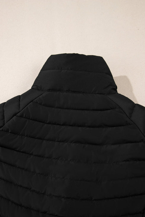 Plush Collared Quilted Zipped Puffer Vest