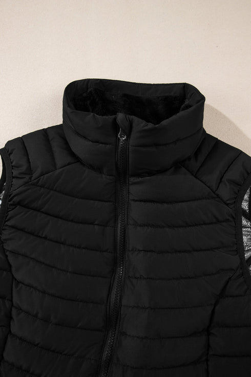 Plush Collared Quilted Zipped Puffer Vest