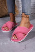 Plush Criss Cross Strap Open Toe Faux Fur Slippers