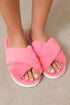 Plush Criss Cross Strap Open Toe Faux Fur Slippers