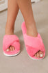 Plush Criss Cross Strap Open Toe Faux Fur Slippers