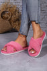 Plush Criss Cross Strap Open Toe Faux Fur Slippers