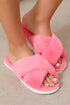 Plush Criss Cross Strap Open Toe Faux Fur Slippers