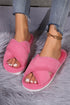 Plush Criss Cross Strap Open Toe Faux Fur Slippers