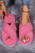 Plush Criss Cross Strap Open Toe Faux Fur Slippers