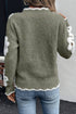 Plush Daisy Jacquard Scalloped V Neck Knit Sweater
