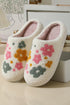 Plush Faux Fur Floral Print Slip On Slippers