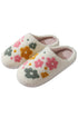 Plush Faux Fur Floral Print Slip On Slippers