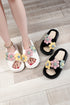 Plush Faux Fur Flower Strap Slide Slippers