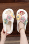 Plush Faux Fur Flower Strap Slide Slippers