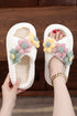 Plush Faux Fur Flower Strap Slide Slippers