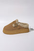Plush Faux Fur Platform Buckle Strap Slippers
