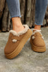 Plush Faux Fur Platform Buckle Strap Slippers