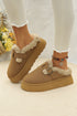 Plush Faux Fur Platform Buckle Strap Slippers