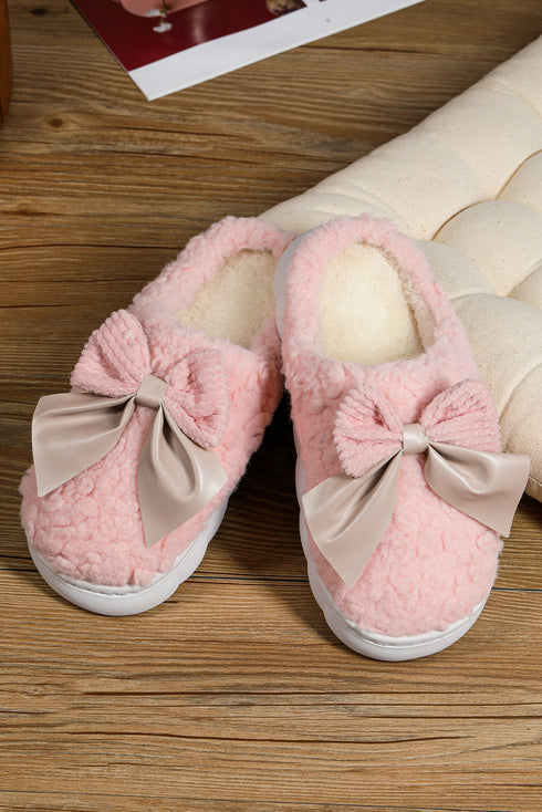 Plush Fleece Bowknot Applique Warm House Slippers