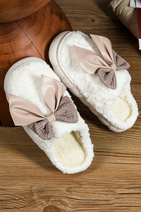 Plush Fleece Bowknot Applique Warm House Slippers