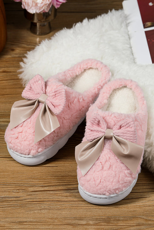Plush Fleece Bowknot Applique Warm House Slippers