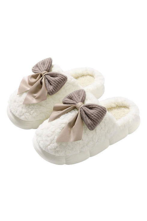 Plush Fleece Bowknot Applique Warm House Slippers