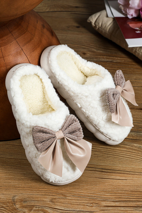Plush Fleece Bowknot Applique Warm House Slippers