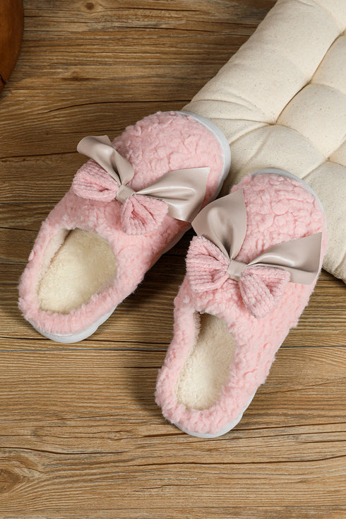 Plush Fleece Bowknot Applique Warm House Slippers