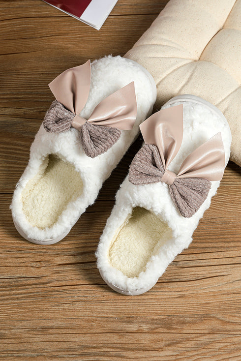 Plush Fleece Bowknot Applique Warm House Slippers