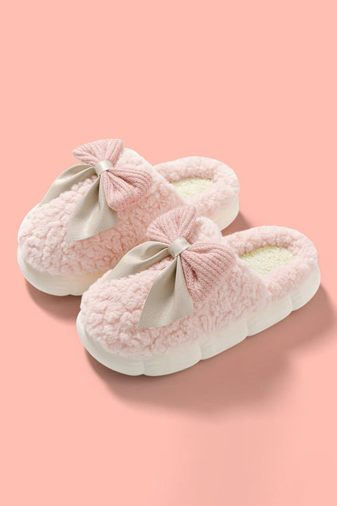 Plush Fleece Bowknot Applique Warm House Slippers