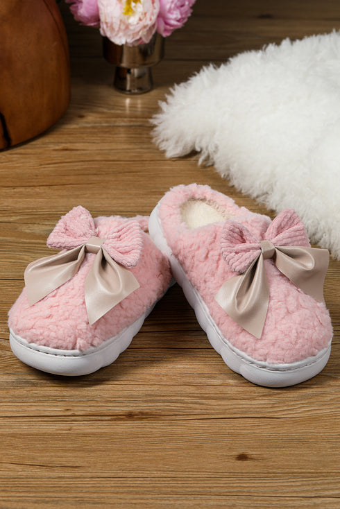 Plush Fleece Bowknot Applique Warm House Slippers