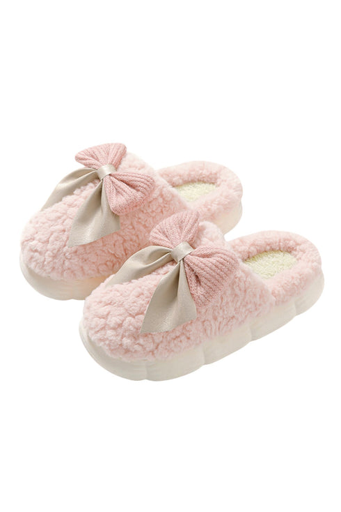 Plush Fleece Bowknot Applique Warm House Slippers