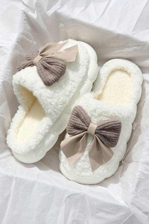 Plush Fleece Bowknot Applique Warm House Slippers