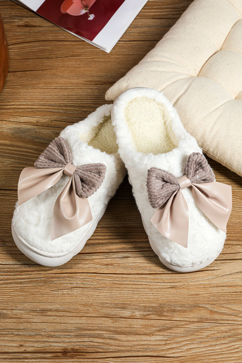 Plush Fleece Bowknot Applique Warm House Slippers