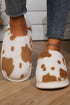 Plush Fleece Cow Spot Patterned Open Back House Slippers
