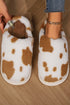 Plush Fleece Cow Spot Patterned Open Back House Slippers