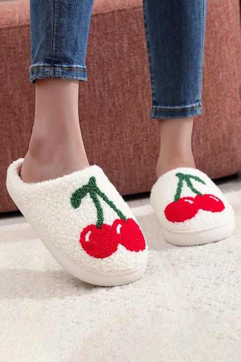 Plush Fleece Fruit Pattern Slip On House Slippers