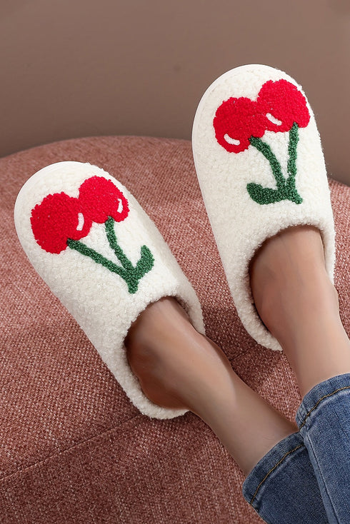 Plush Fleece Fruit Pattern Slip On House Slippers