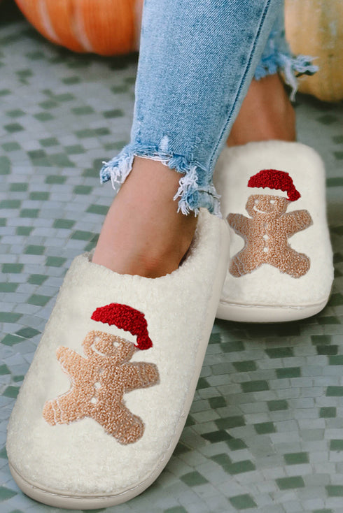Plush Fleece Gingerbread Motif Slip On House Slippers